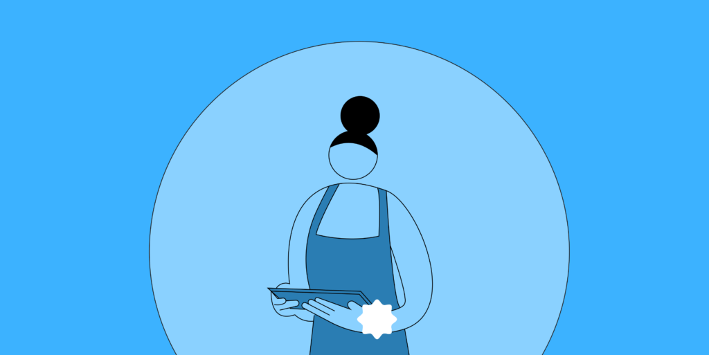 An illustration depicting and SME owner holding a clipboard