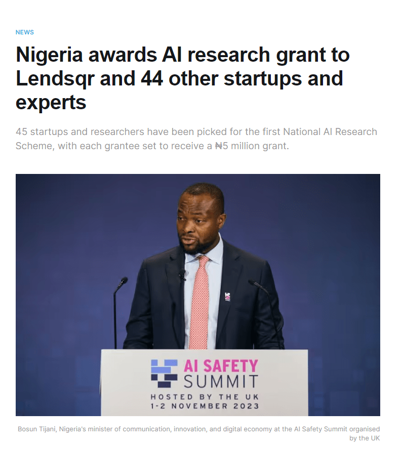 Lendsqr secures AI Grant from the Federal Government of Nigeria